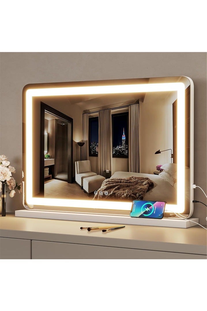 L&E Vanity Mirror with Lights, 80CM*57CM Large Makeup Mirror with LED Lights, Smart Touch Dimmable 3-Color Light, Memory Function, USB Charging Port, and Magnifying Glass - Image 1