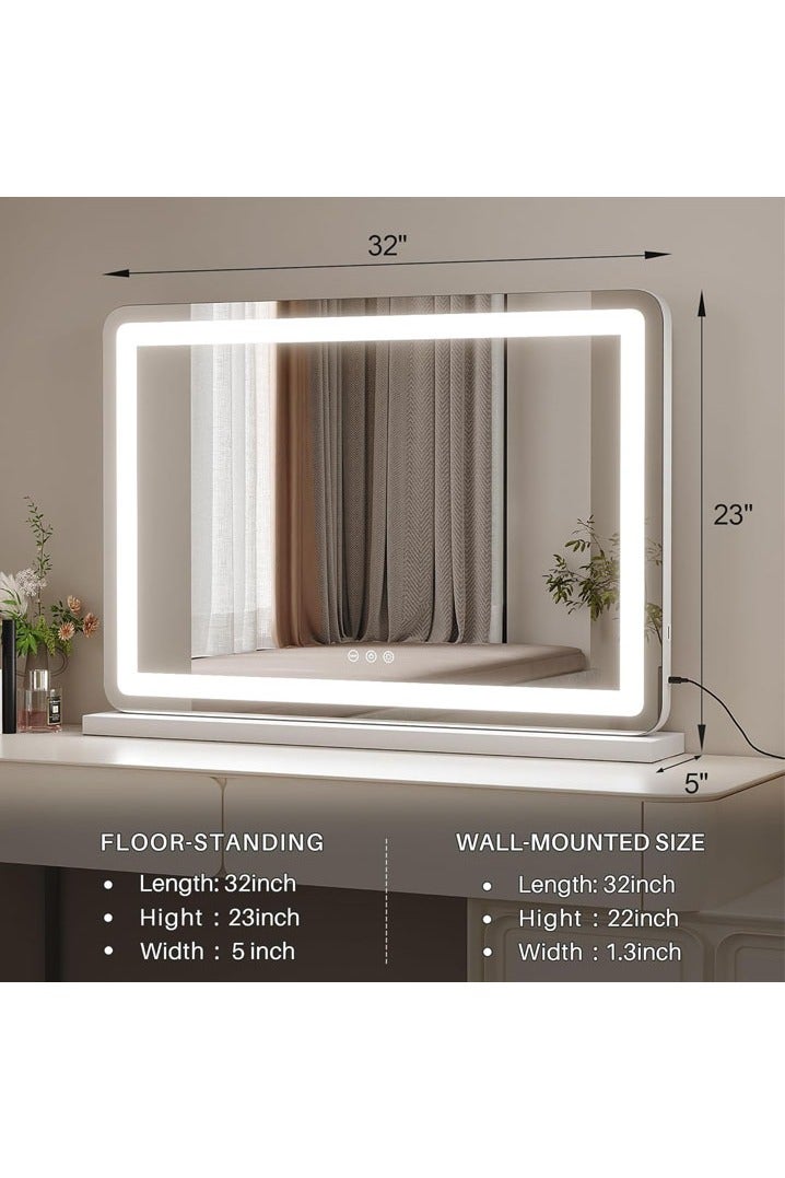 L&E Vanity Mirror with Lights, 80CM*57CM Large Makeup Mirror with LED Lights, Smart Touch Dimmable 3-Color Light, Memory Function, USB Charging Port, and Magnifying Glass - Image 2