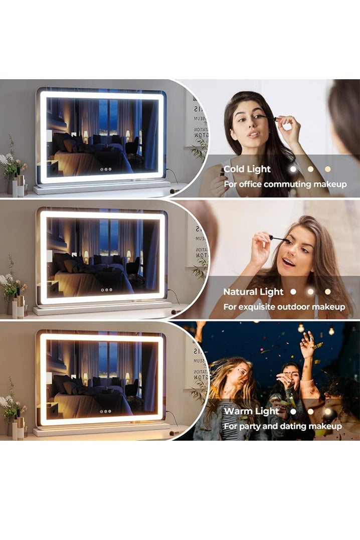 L&E Vanity Mirror with Lights, 80CM*57CM Large Makeup Mirror with LED Lights, Smart Touch Dimmable 3-Color Light, Memory Function, USB Charging Port, and Magnifying Glass - Image 3