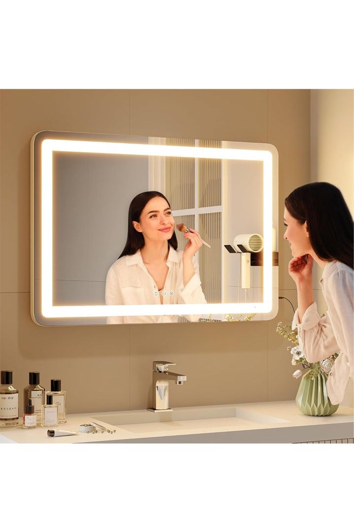 L&E Vanity Mirror with Lights, 80CM*57CM Large Makeup Mirror with LED Lights, Smart Touch Dimmable 3-Color Light, Memory Function, USB Charging Port, and Magnifying Glass - Image 5