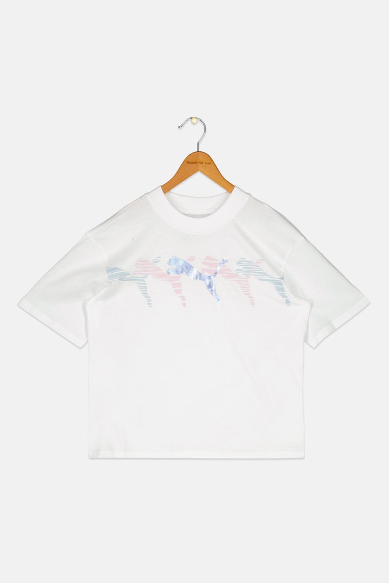 PUMA Kids Girl Short Sleeve Outdoor T-Shirt, White - Image 2