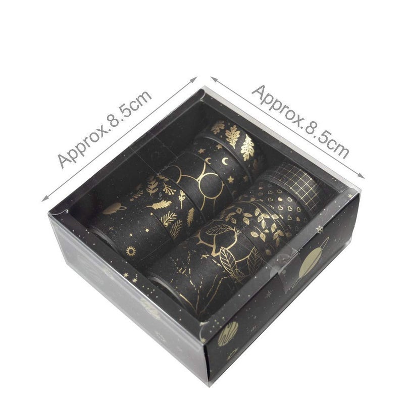 Lakeer Lakeer 10 Rolls Washi Tape Set Golden Foil Decorative Japanese Masking Paper Tape for Scrapbooking, Planners, Card/Gift Wrapping, DIY Decor and Craft Supplies (Black) - Image 3
