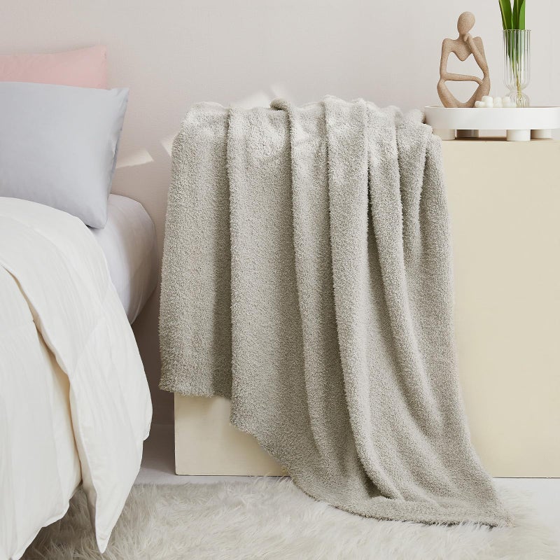 CYMULA Knit Throw Blanket for Couch Light Grey - Super Soft Lightweight Plush Fuzzy Fluffy Warm Cozy Blankets and Throws for Sofa Bed, 50 x 60 inches - Image 5