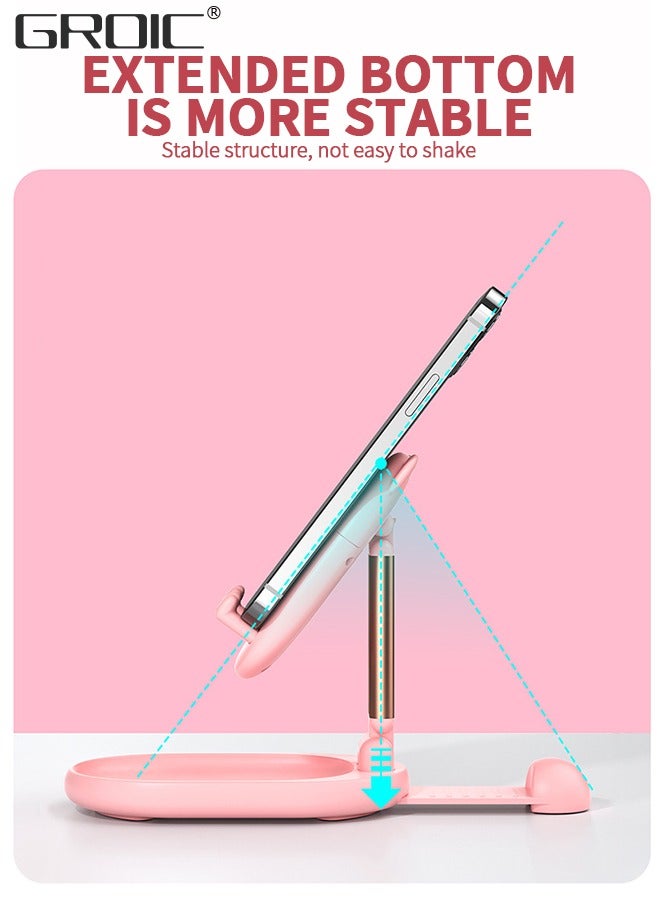 GROIC Foldable Cell Phone Stand for Desk, with Makeup Mirror 2 in 1 Portable Phone Holder Adjustable Angle Height Cellphone Cradle Desktop Dock  - Image 4