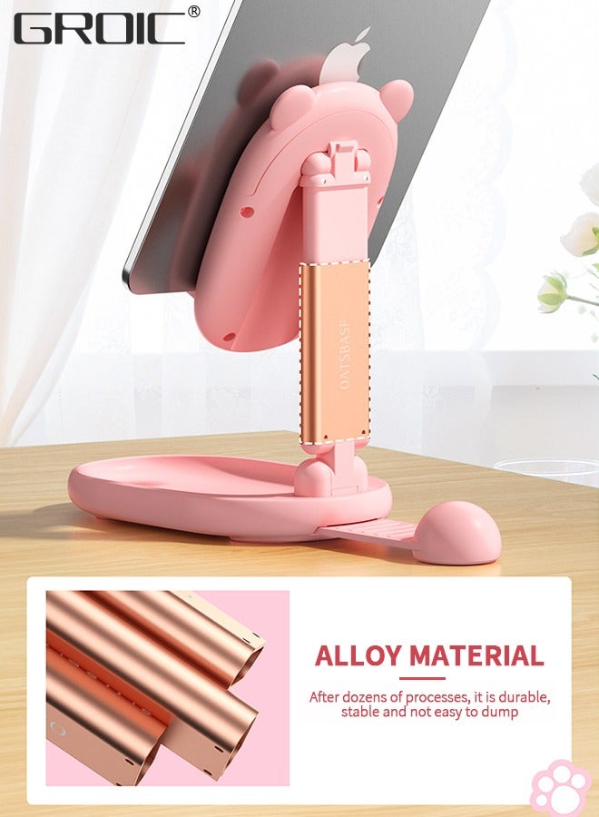 GROIC Foldable Cell Phone Stand for Desk, with Makeup Mirror 2 in 1 Portable Phone Holder Adjustable Angle Height Cellphone Cradle Desktop Dock  - Image 2