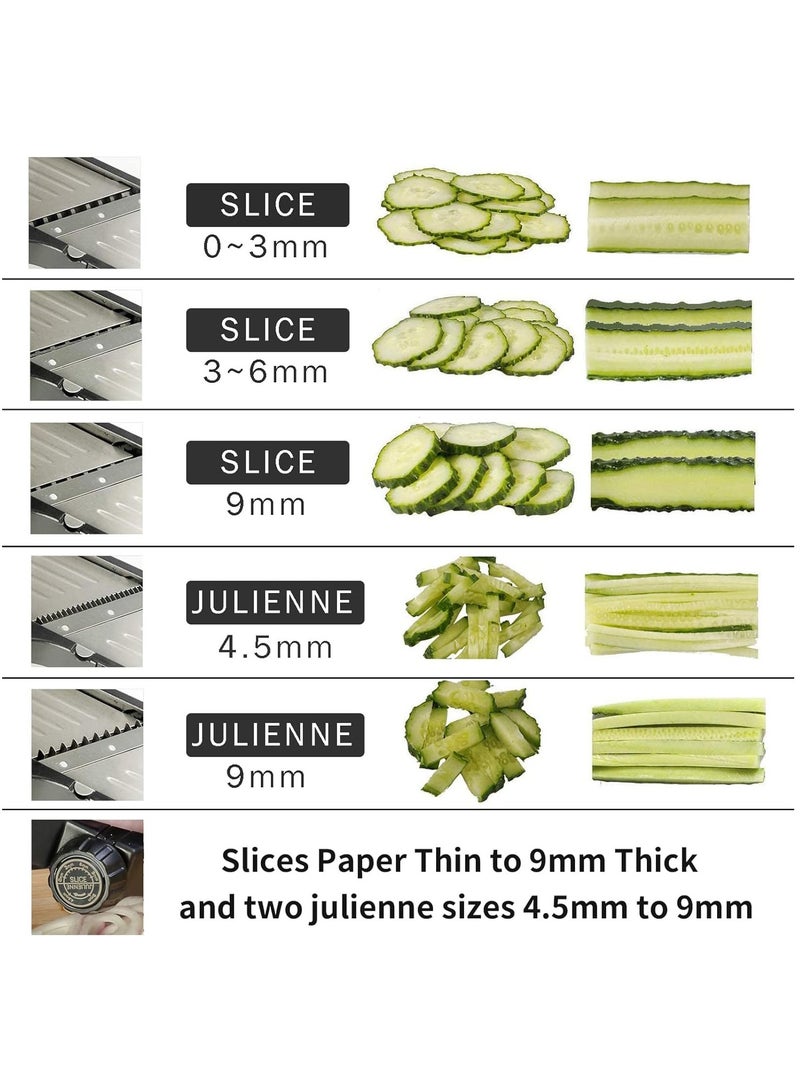 عربست قطاعة طعام مندولين، قطاعة مندولين قابلة للتعديل للمطبخ، قطاعة خضروات مندولين من الفولاذ المقاوم للصدأ للبطاطس، قطاعة الخضروات جوليان، أسود - Image 2