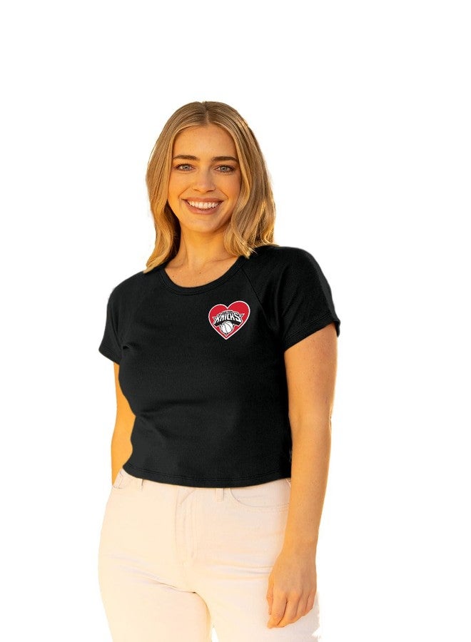 Blue 84 New York Knicks NBA Officially Licensed Women's Baby Rib T-Shirt Heart, Medium Black - Image 1