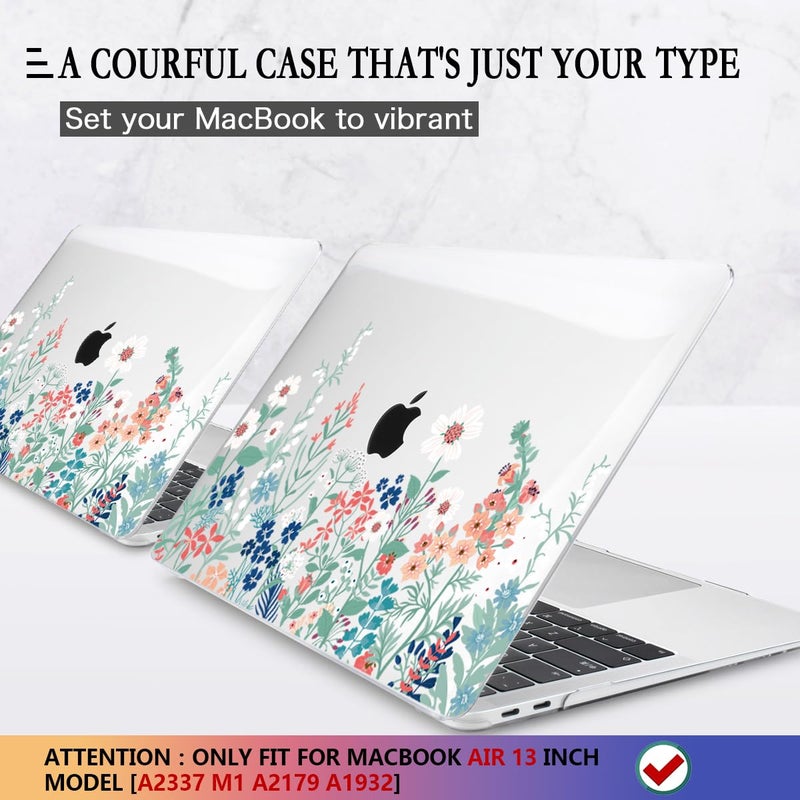 Cissook Compatible With Macbook Air 13 Inch Case 2021 2020 2019 2018 Release A2337 M1 A2179 A1932 Model  Wild Floral Hard Shell Case For Macbook Air 13 Inch With Touch Id 2021-2018  Wild Green Flower - Image 3