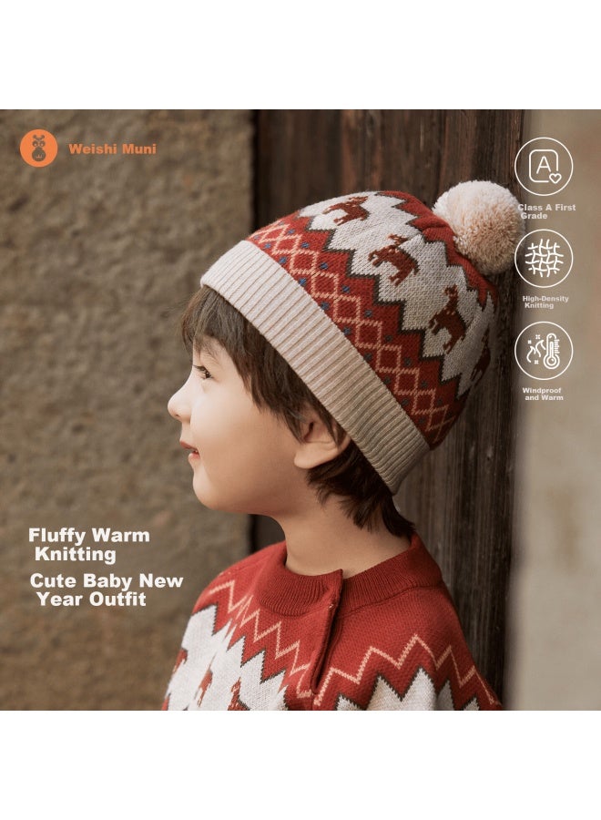 wismorni Weishi Muni Baby Knitted Hat Round Top Autumn Winter Christmas Cute Warm Ear Protection Baby New Year Hat - Image 1