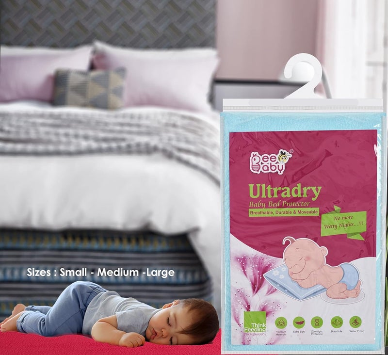BeeBaby UltraDry Waterproof Quick Dry Sheets for Baby. High Absorbent, Anti - Piling, Reusable Bed Protector for Infants, New Born, Toddlers. (Medium - 70cm x 100cm) (Dark Blue, Sky Blue - Pack of 2) - Image 2