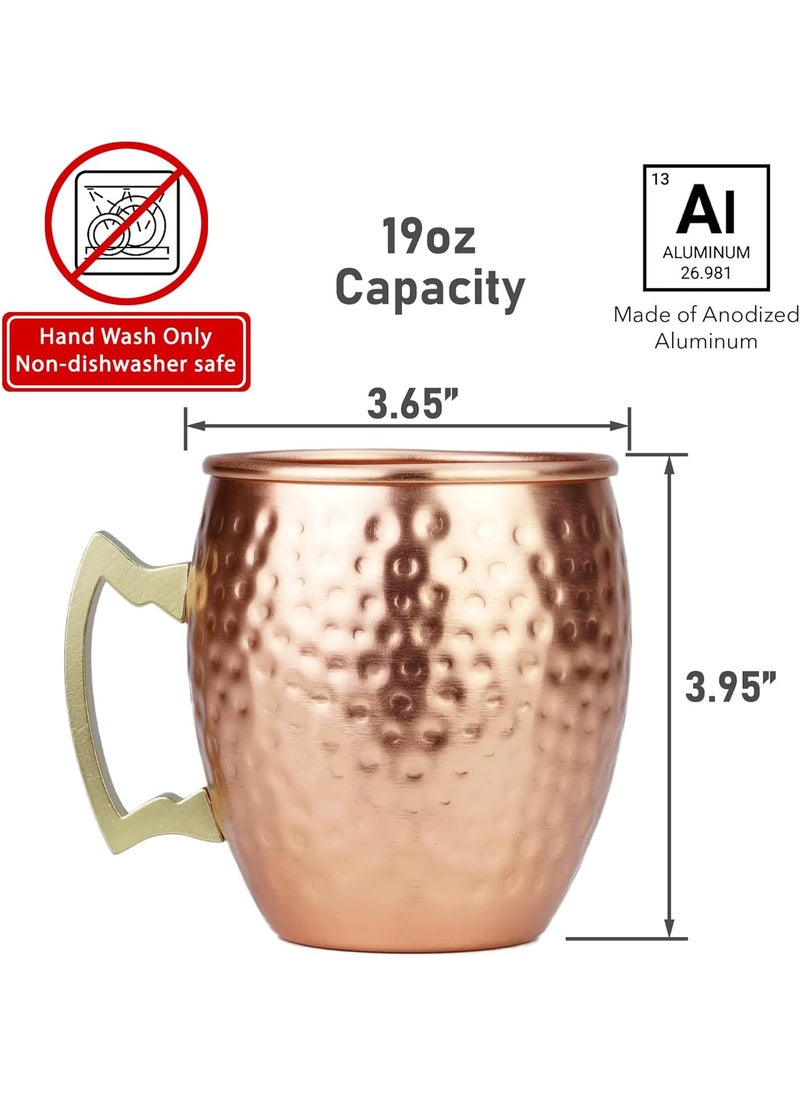Arora Moscow Mule Mugs set of 4Aluminum Hammered Handcrafted Cups for Cocktail Drink Beer Bar Party GiftsCopper Color 19oz  - Image 2
