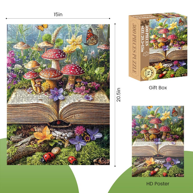 DAGIRT 500 Piece Jigsaw Puzzles for Adults, Colorful Fantasy Mushroom Book Puzzles, Fun and Challenging Puzzle for Family Time, Relaxing Gift for Adults, Seniors, 20.5 x 15 in - Image 2