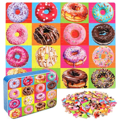 LELEMON Puzzles for Kids Ages 48 Donuts Jigsaw Puzzle for Kids Boys Girls Doughnut Puzzls Children Learning Educational Puzzes Portable Box Pack Toys - Image 1
