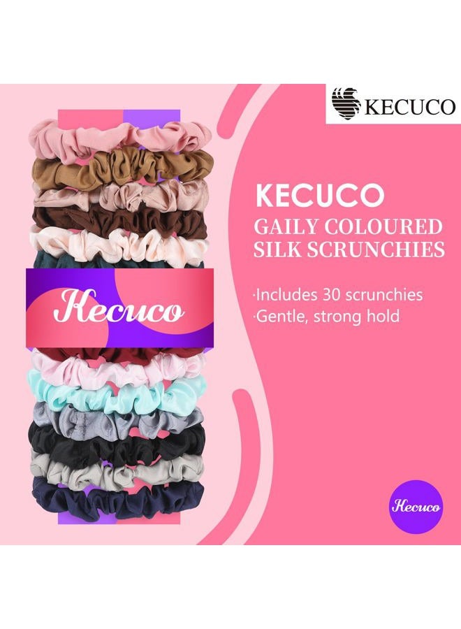 KECUCO 30Pcs Small Satin Hair Scrunchies Silk Hair Ties, Satin Elastic Hair Bands, Elastics Ponytail Holders for Women Girls Hair Accessories Gift, 15 Colors (Multicolor A) - Image 2