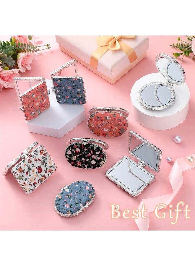 Blulu 24 Pieces Compact Mirror For Purse Flower Small Compact Mirror Gift Makeup Mirror Floral Pocket Mirror Retro Folding Portable Travel Mirror For Women Girls(Silver Edge)  - Image 4
