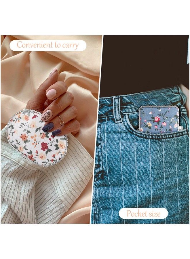 Blulu 24 Pieces Compact Mirror For Purse Flower Small Compact Mirror Gift Makeup Mirror Floral Pocket Mirror Retro Folding Portable Travel Mirror For Women Girls(Silver Edge)  - Image 5