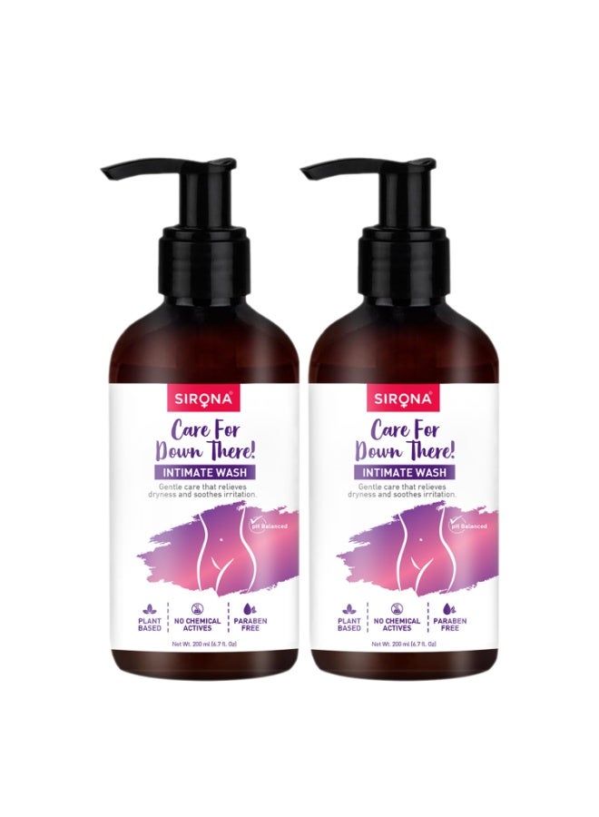 Sirona Gentle Care Antibacterial pH-Balanced Intimate Wash for Women - 200 ml (Pack of 2) | Reduces Itching, Irritation, Odour & Dryness | Paraben Free | Dermatologically Tested - Image 1