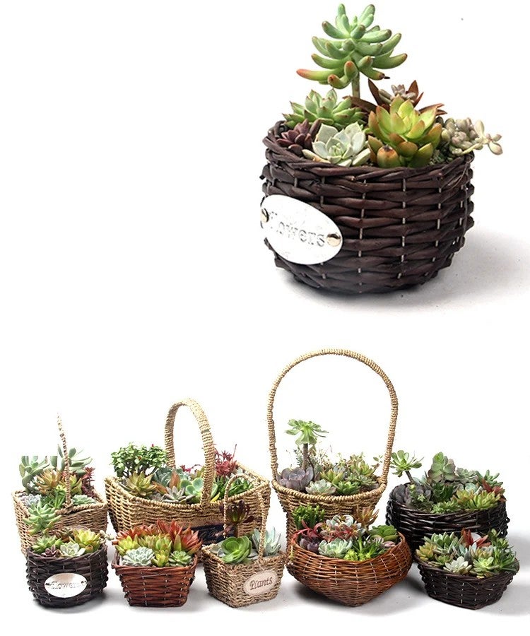 Y&D Seagrass Laundry Basket Wicker Storage Box, Handmade Portable Succulent Plant Basket, Straw Flower Container - DDA331 Wedding Decor - Image 3