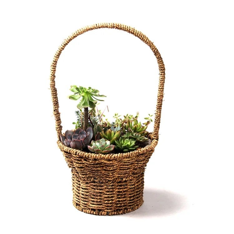 Y&D Seagrass Laundry Basket Wicker Storage Box, Handmade Portable Succulent Plant Basket, Straw Flower Container - DDA331 Wedding Decor - Image 5