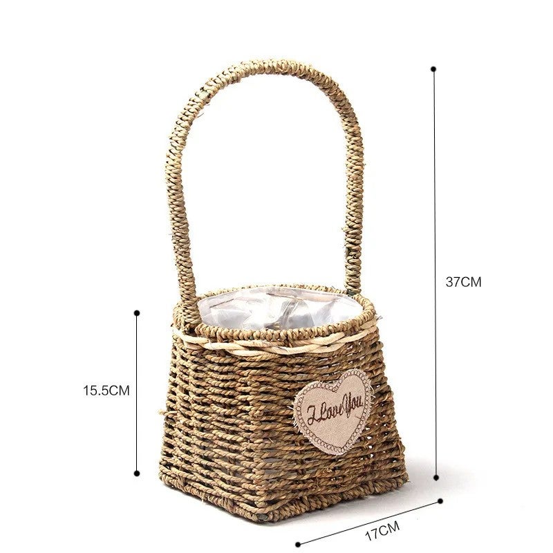 Y&D Seagrass Laundry Basket Wicker Storage Box, Handmade Portable Succulent Plant Basket, Straw Flower Container - DDA331 Wedding Decor - Image 1