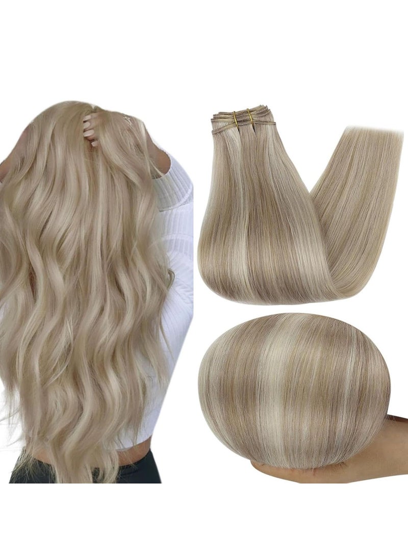 Full Shine Full Shine Weft Human Hair Extensions Sew In Highlight Blonde Remy Hair 12 Inch Soft Straight Human Hair Bundles 80 Grams for Party 