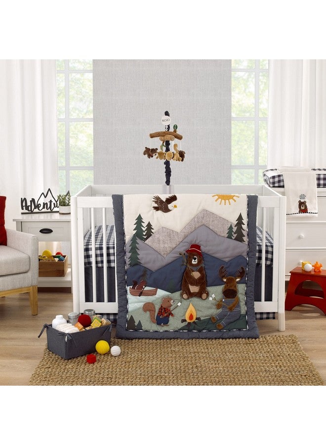 NoJo Into The Wilderness Brown, Tan and Navy, Logs, Bear and Beaver Plush Musical Mobile - Image 4