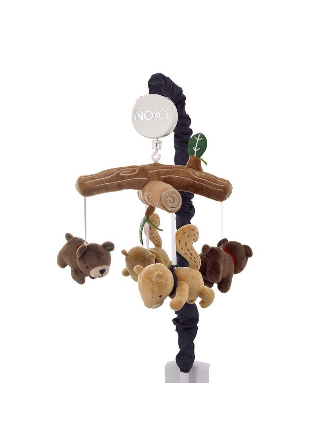 NoJo Into The Wilderness Brown, Tan and Navy, Logs, Bear and Beaver Plush Musical Mobile - Image 1