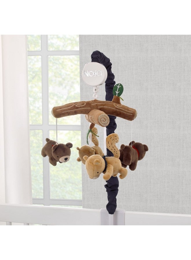 NoJo Into The Wilderness Brown, Tan and Navy, Logs, Bear and Beaver Plush Musical Mobile - Image 2