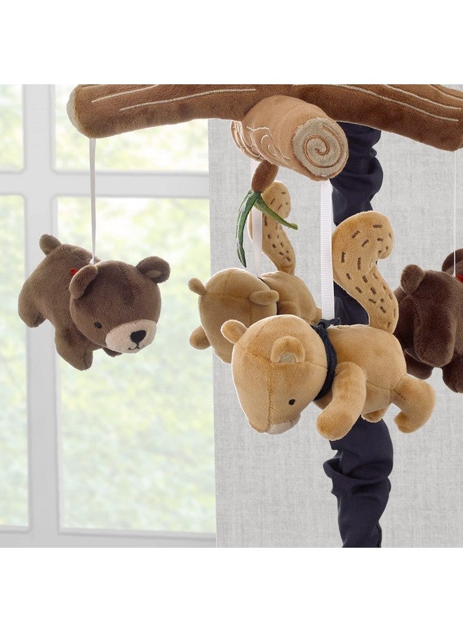 NoJo Into The Wilderness Brown, Tan and Navy, Logs, Bear and Beaver Plush Musical Mobile - Image 3