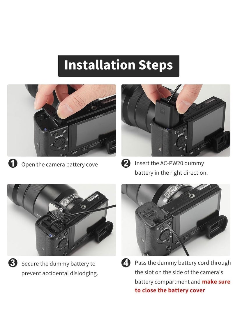 ELTRAZONE AC PW20 Power Supply Adapter & NP-FW50 Dummy Battery Kit for Sony Alpha Cameras – Compatible with A6500, A6400, A6300, A6100, A6000, A5100, A7 Series, RX10, ZV-E10 – Continuous Power for Photography & Videography - Image 3
