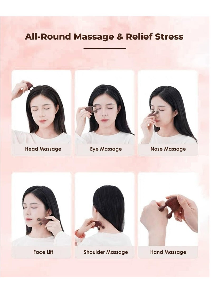 إسكدنيا جهاز تدليك غوا شا للوجه، أداة تدليك غواشا الخشبية من خشب الصندل الطبيعي للوجه، واسترخاء عضلات الجسم والرقبة والعين، يمنع التجاعيد - Image 2