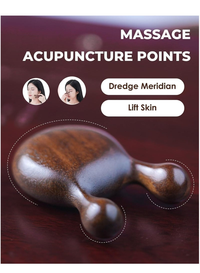 إسكدنيا جهاز تدليك غوا شا للوجه، أداة تدليك غواشا الخشبية من خشب الصندل الطبيعي للوجه، واسترخاء عضلات الجسم والرقبة والعين، يمنع التجاعيد - Image 1