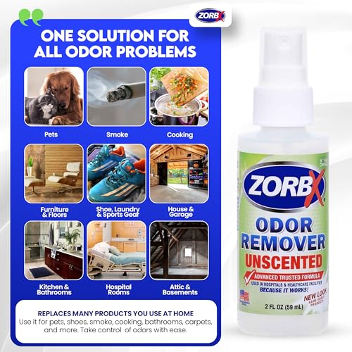 ZORBX Unscented Odor Eliminator for Strong Odor 2 Fl Oz Pack of 5 - Used in Hospitals & Healthcare Facilities - Advanced Formula, Fast-Acting Odor Remover Spray for Dog, Cat, House & Carpet - Image 3