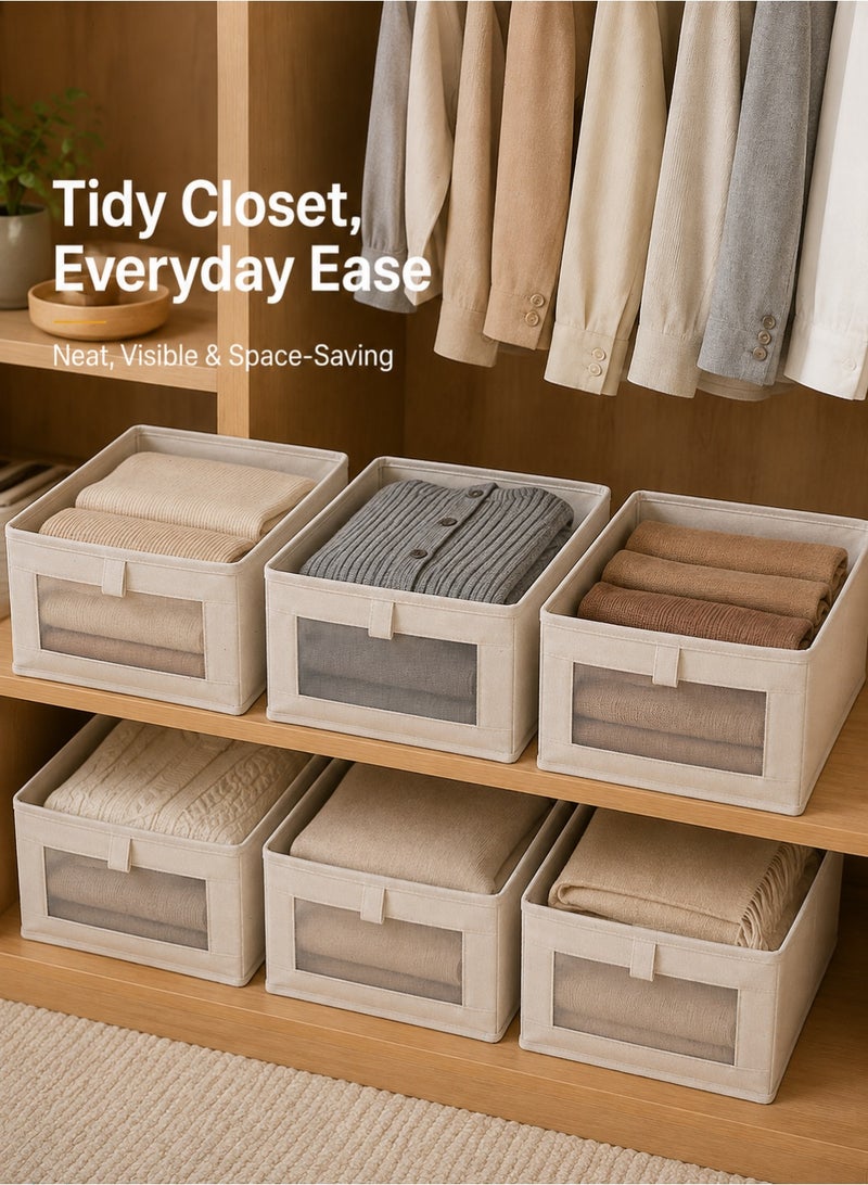 Wardrobe Organizer, 6 Pack Foldable Clothes Storage Boxes with Visible Window, Closet Organizer Bins for Clothes, Jeans, Towels and Underwear, Beige - Image 5