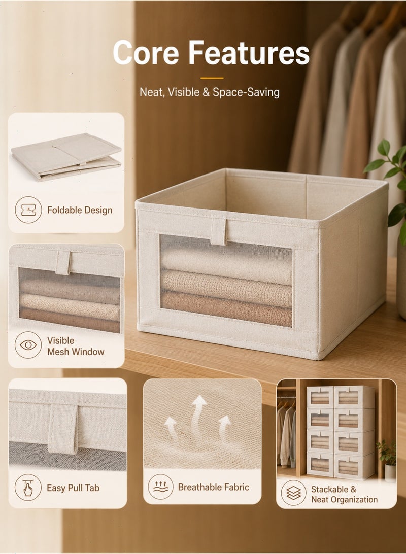 Wardrobe Organizer, 6 Pack Foldable Clothes Storage Boxes with Visible Window, Closet Organizer Bins for Clothes, Jeans, Towels and Underwear, Beige - Image 2