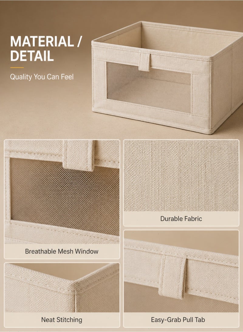 Wardrobe Organizer, 6 Pack Foldable Clothes Storage Boxes with Visible Window, Closet Organizer Bins for Clothes, Jeans, Towels and Underwear, Beige - Image 3