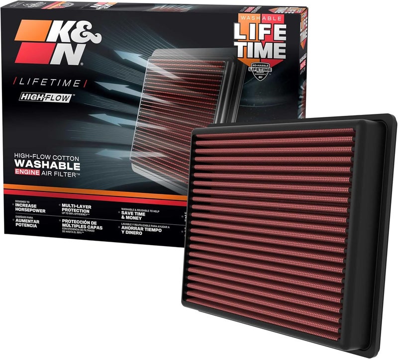 K&N High-Flow Cotton Washable Engine Air Filter for 2023 Toyota Sequoia and 2022 Tundra, Model 33-5129 - Image 1