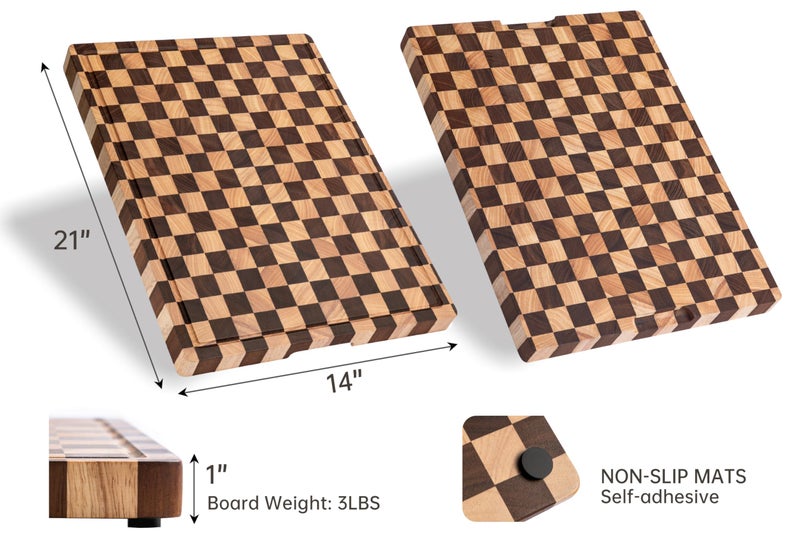 THETCHRY Cutting Boards for Kitchen, Extra Large Chopping Board for Stovetop, Checkered Acacia Wood Cutting Board with Juice Grooves, Butcher Block with Gift Box, 20" x 15" x 1" - Image 4