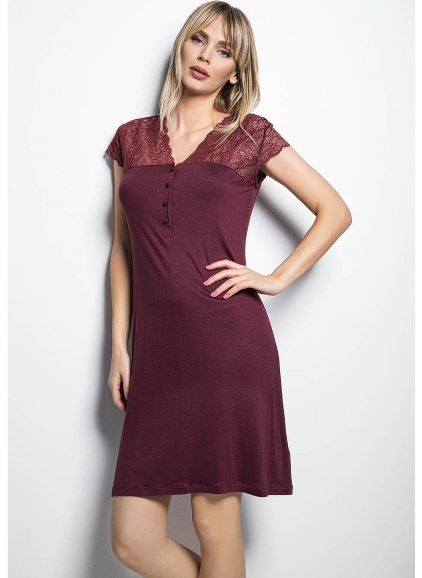 Monamise 19229 Short Sleeve Nightgown - Claret Red  - Image 1