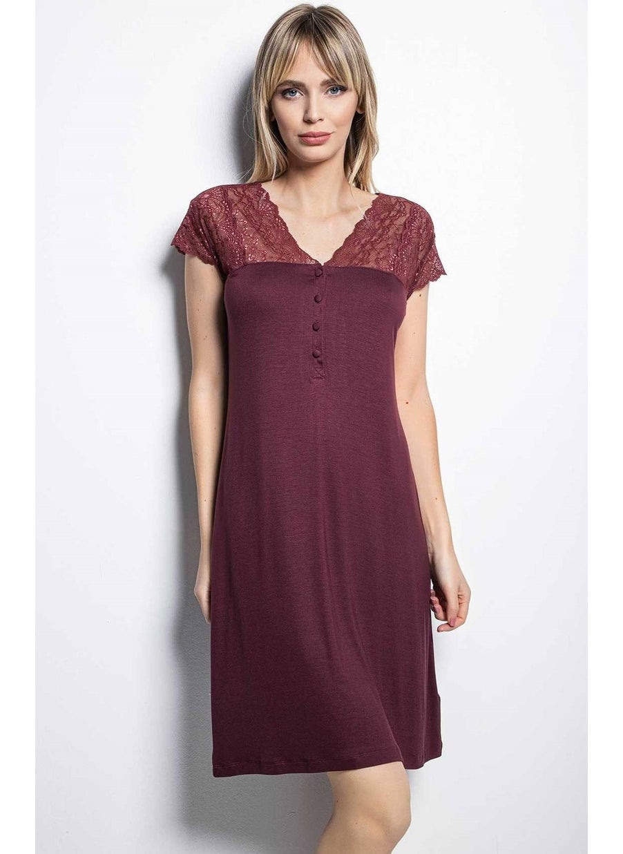 Monamise 19229 Short Sleeve Nightgown - Claret Red  - Image 2