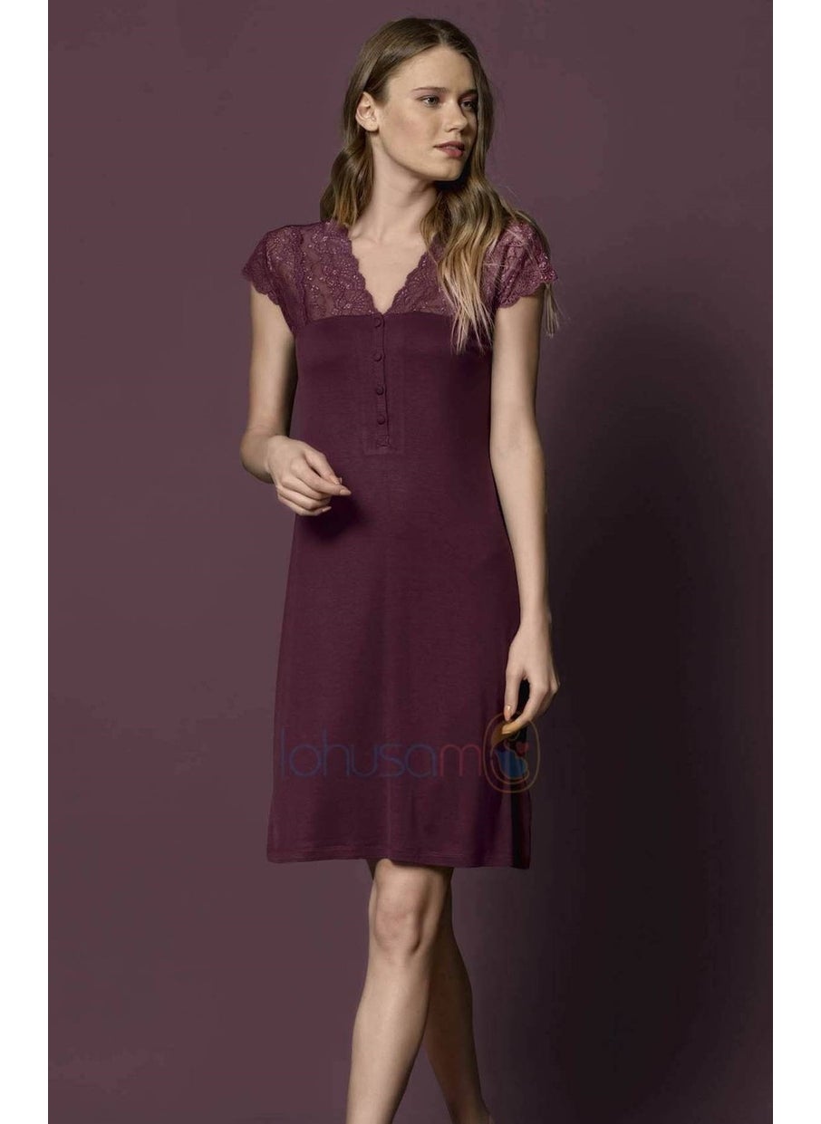 Monamise 19229 Short Sleeve Nightgown - Claret Red  - Image 3