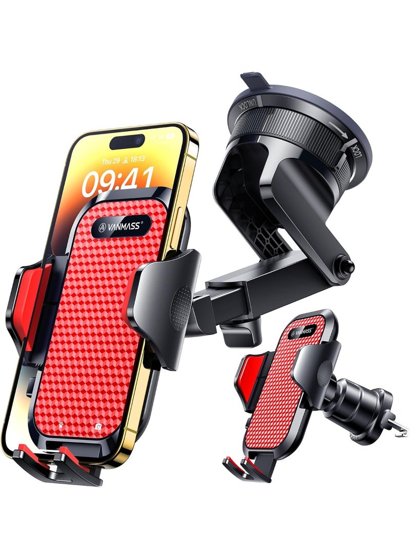 VANMASS [True Military-Grade] Car Phone Holder [Best Suction & Clip] Cell Phone Mount for Dashboard Windshield Vent Truck Cradle Dash Stand for iPhone 15 Pro Max 14 13 12 Android, Red - Image 1