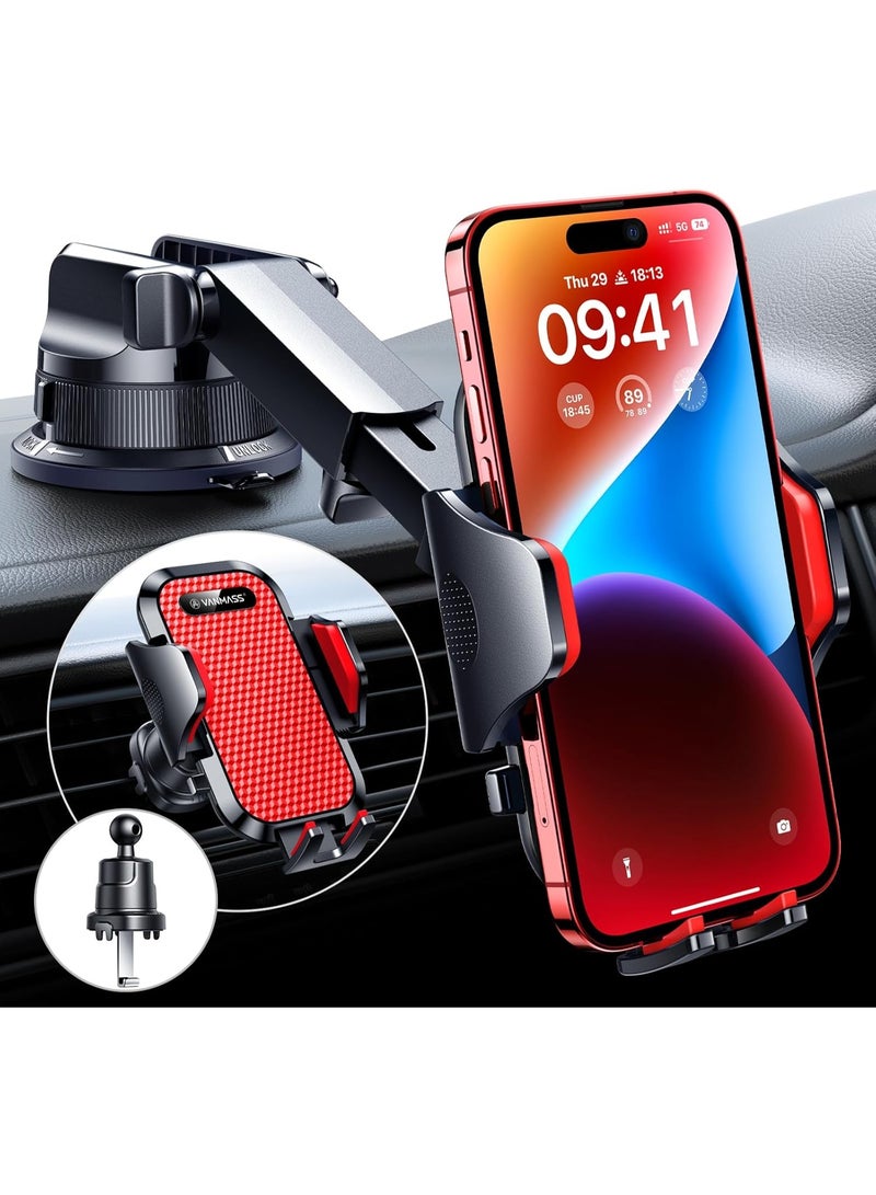 VANMASS [True Military-Grade] Car Phone Holder [Best Suction & Clip] Cell Phone Mount for Dashboard Windshield Vent Truck Cradle Dash Stand for iPhone 15 Pro Max 14 13 12 Android, Red - Image 4