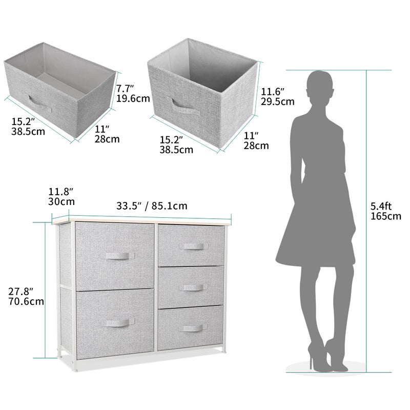 YITAHOME Dresser with 5 Drawers - Fabric Storage Tower, Organizer Unit for Bedroom, Living Room, Hallway, Closets & Nursery - Sturdy Steel Frame, Wooden Top & Easy Pull Fabric Bins - Image 4