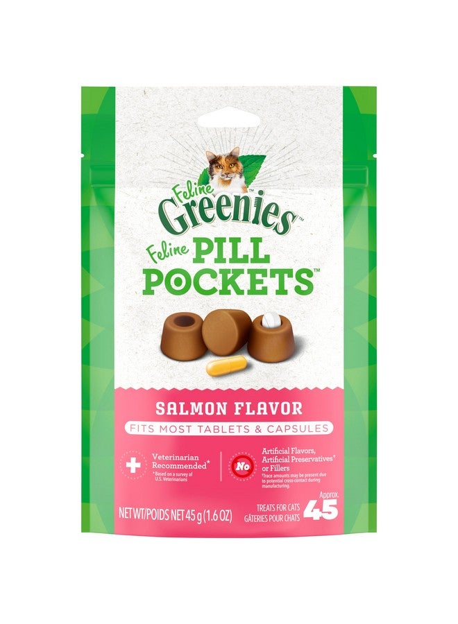 Greenies Feline Pill Pockets for Cats Natural Soft Cat Treats, Salmon Flavor, 1.6 oz. Pouch (45 Treats) - Image 1