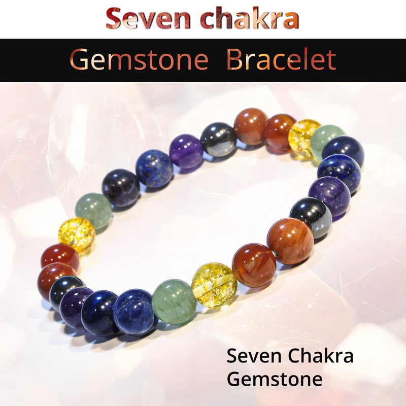 ANAYA AGATE 7 Chakra Bracelet, Natural Healing Crystal Bracelet for Women and Men, 8mm Round Beaded Bracelet for Spiritual Healing, Protection, Positive Energy, Elastic Adjustable Size Gemstone Bead Bracelet - Image 2