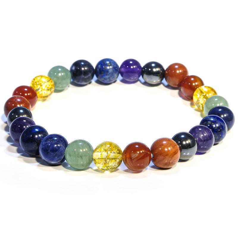 ANAYA AGATE 7 Chakra Bracelet, Natural Healing Crystal Bracelet for Women and Men, 8mm Round Beaded Bracelet for Spiritual Healing, Protection, Positive Energy, Elastic Adjustable Size Gemstone Bead Bracelet - Image 1