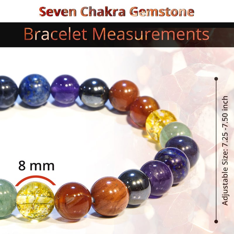ANAYA AGATE 7 Chakra Bracelet, Natural Healing Crystal Bracelet for Women and Men, 8mm Round Beaded Bracelet for Spiritual Healing, Protection, Positive Energy, Elastic Adjustable Size Gemstone Bead Bracelet - Image 3