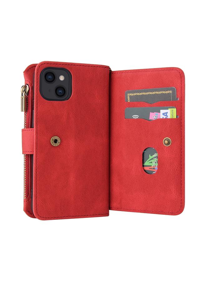 اس-توب جراب لهاتف iPhone 13 مصنوع من الجلد PU + TPU مع حامل وفتحة لـ 15 بطاقة ومحفظة وجيب بسحاب وحبل - Image 5