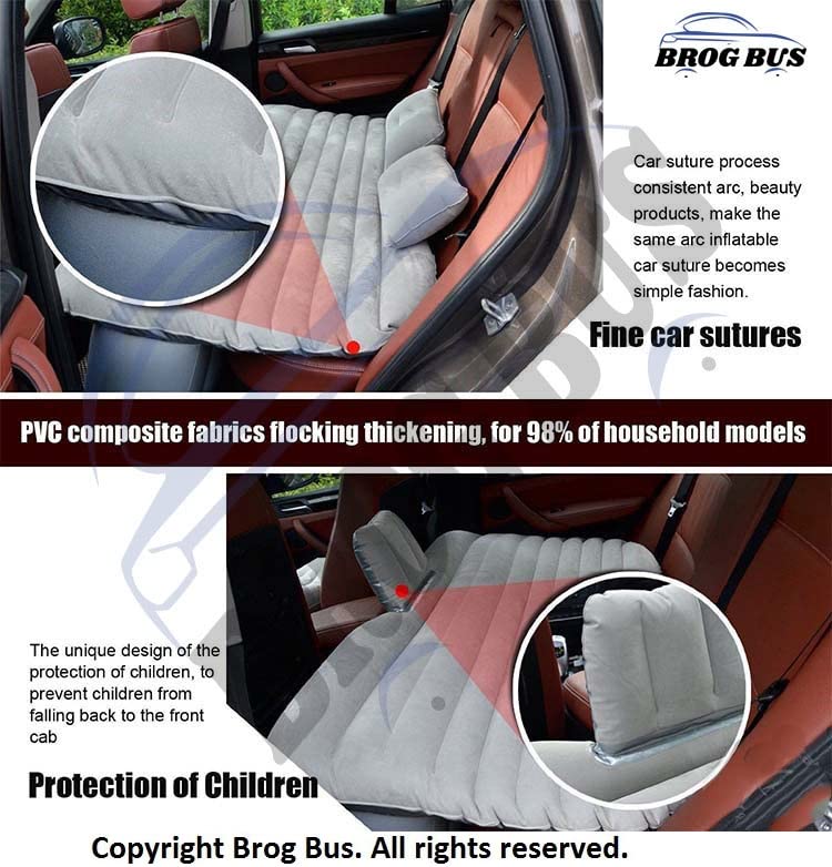 BROGBUS Car Travel Vehicle Inflatable Cushion Car Mattress with Two Pillows Car Pump and Rep Tikki for Car Travel (53.5 x 32.2 x 16.5 Inches, Grey) - Image 3